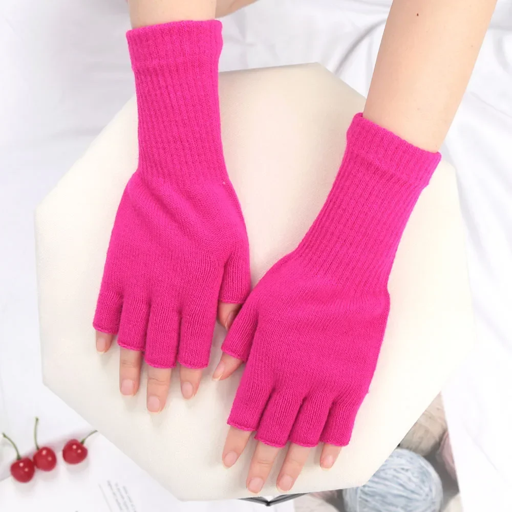 Unisex Knitted Half Finger Gloves Long Wrist Fingerless Gloves for Women Men Winter Black Warm  Workout Cycling Gloves