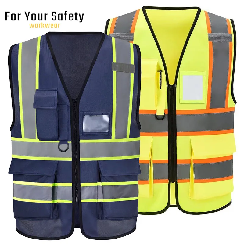 Work Vests for Construction Zipper Front Aircraft Maintenance Engineer Multipocket Vests Protective Clothing for Night Working