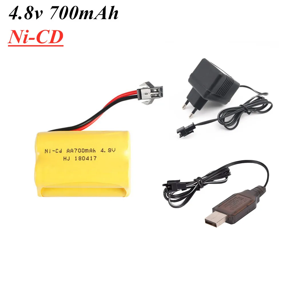 4.8v 700mAh Ni-CD Rechargeable Battery +Charger Set For Rc toys Cars Tanks Robots Boats Guns NICD 4*AA 4.8v Battery 1pcs to 2pcs