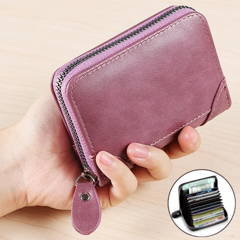 Pu Leder Männer Frauen Karten halter kleine Reiß verschluss Brieftasche solide Geldbörse Unisex Akkordeon Design RFID ID Business Kreditkarten taschen