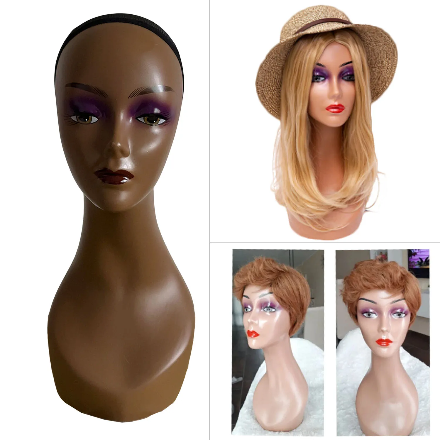 Head for Display Wigs Realistic Female Mannequin Head Manikin Head Wig Hat dark Brown