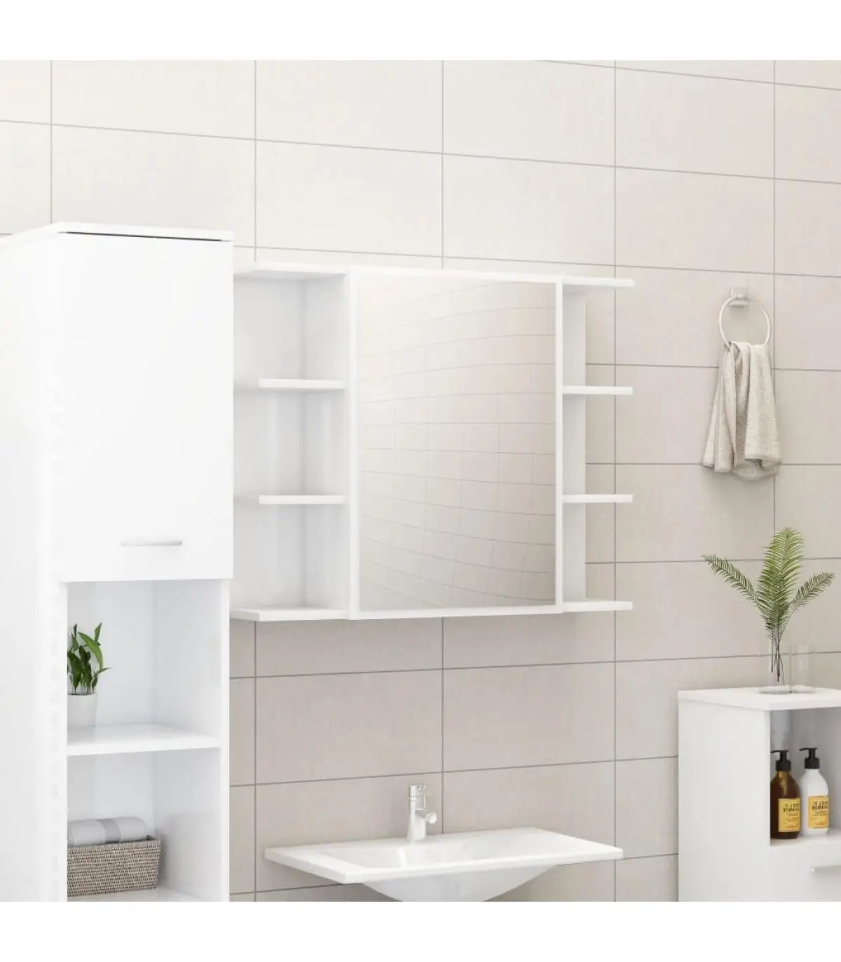 Bathroom vanities cabinet mirror bathroom plywood white glitter 80x20,5x64 cm