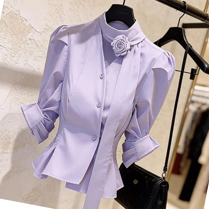 

Korean Temperament Three-Dimensional Flower Ribbon Shirt Female Spring 2026 New Gentle Aging Unique Beautiful Top Tide