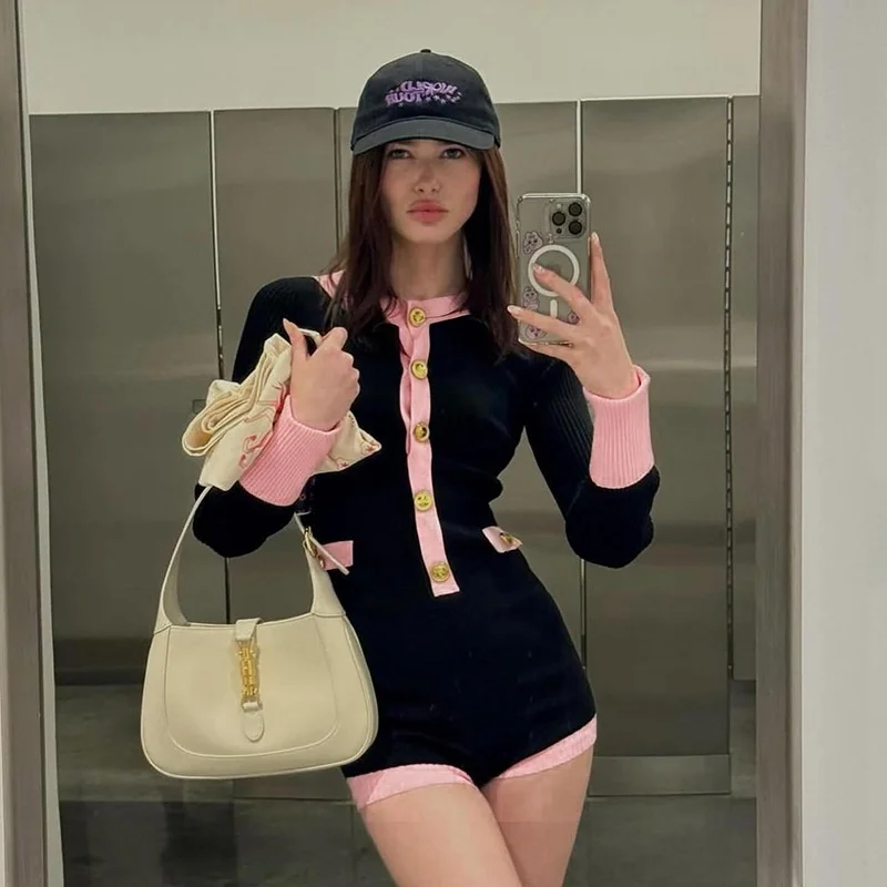 Sli Tuta lunga a vita alta Sve Color Blo Tuta intera da donna in tessuto di poliestere Lunghezza cinque quarti