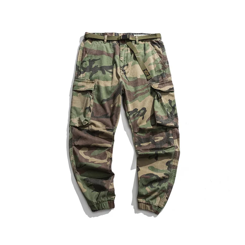 

Red Camouflage Workwear Pants Men's Stylish American Casual Loose Nine Points Cuffed Trousers Youthful Vitality All Seasons
