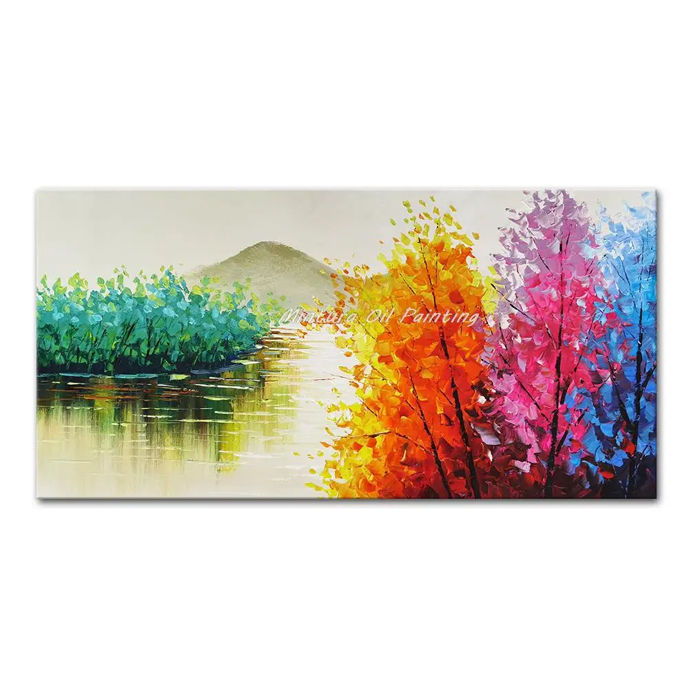 

Mintura Large Size Handmade Artwork Handpainted Oil Paintings on Canvas,Beautiful Flowers Lakes Modern Hotel Decoration Wall Art