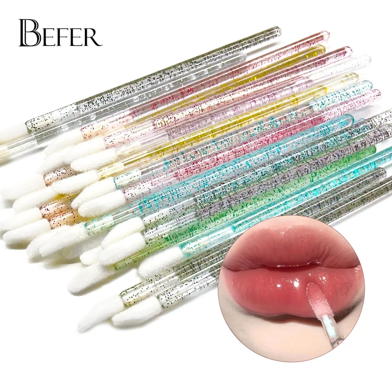 Cristal descartável Lip Brush, Lash Extension Brushes, aplicador de rímel, batom Wands Set, ferramentas plásticas de maquiagem, 50pcs