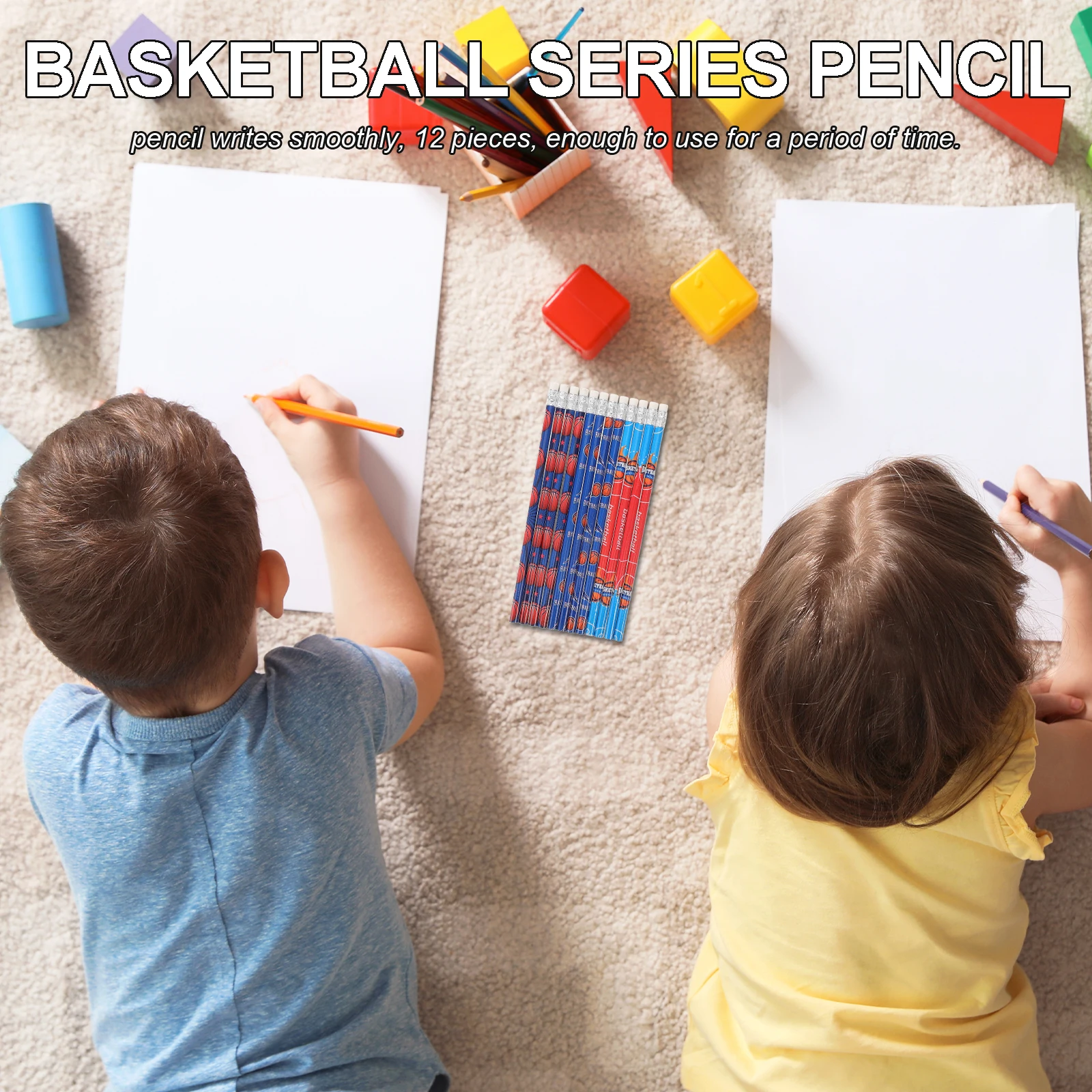 12 Pcs Basketball Pencil Handheld Writing Pencils Drawing Wood Notetaking with Eraser Colored Drafting Multi-function