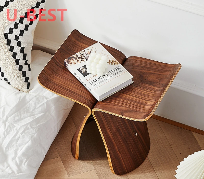 U-BEST Nordic Curved Wood Simple Low Stool Danish Butterfly Stool Designer Low Stool Shoe Stool Butterfly Chair