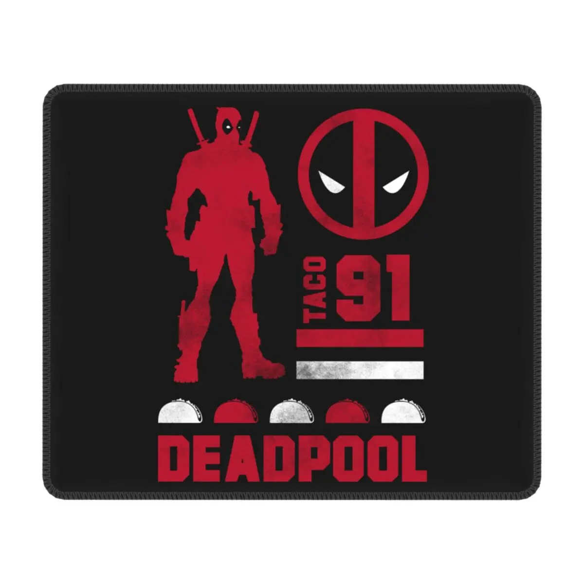 Custom Deadpool Tacos 1991 Mouse Pad Anti-Slip Rubber Mousepad with Durable Stitched Edges for Gamer Computer PC Mouse Mat