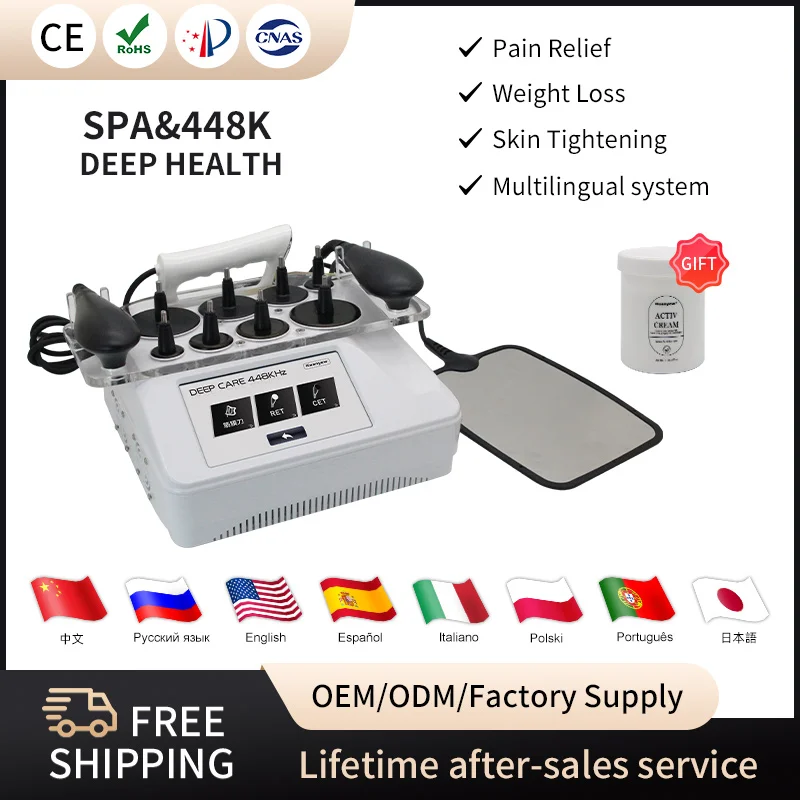 

Portable 448K Indiba Tecar Therapy RET CET Diathermy Body Sliming Machine Pain Relief Skin Tightening Deep Care 500W High Energy