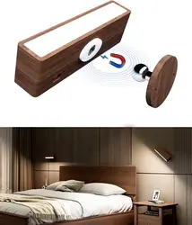 LED Wall Sconces Black walnut LED Wall Reading Lamp Type C Rechargeable Dimming Bedside Lamp Mirror Lamp Rotate Home Decor Light