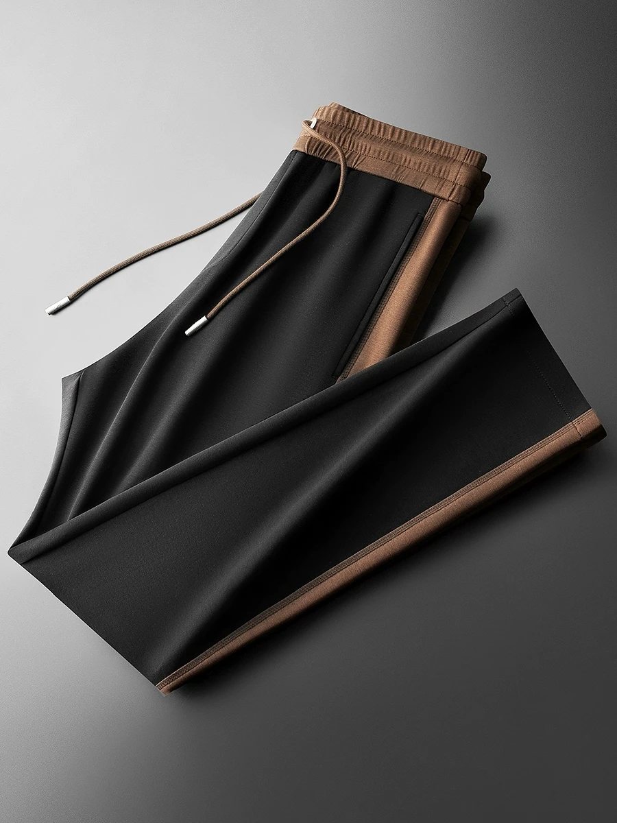 JSBD Spring and summer ice silk Modal color patchwork pants fashion men's straight leg sports sweatpants casual pants