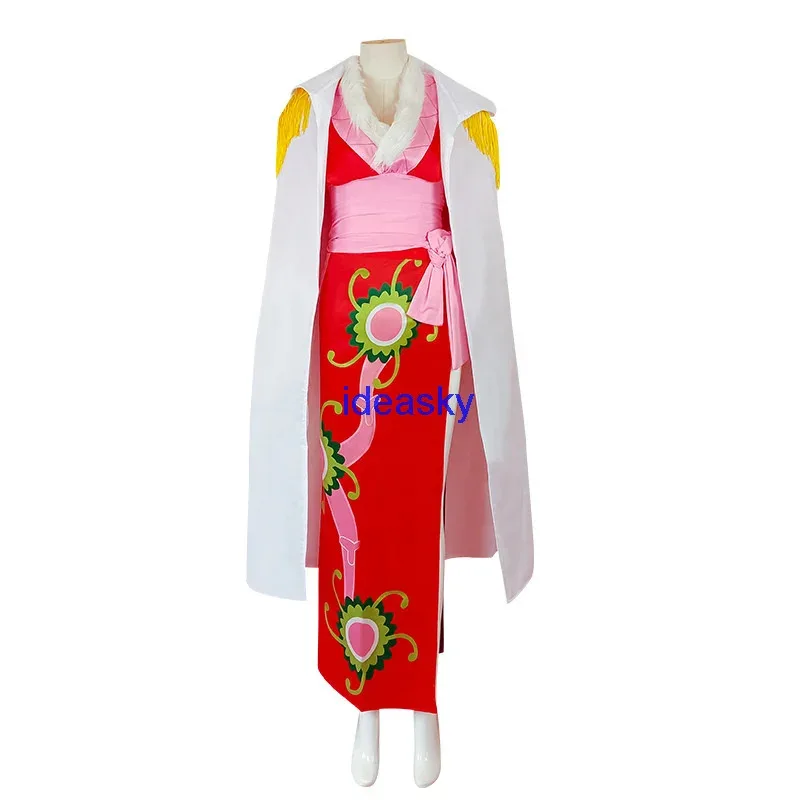 2025 Anime nuevo Boa Hancock Cosplay Sexy imperio rojo vestido tipo kimono ropa peluca disfraces de Halloween para mujeres capa pendiente