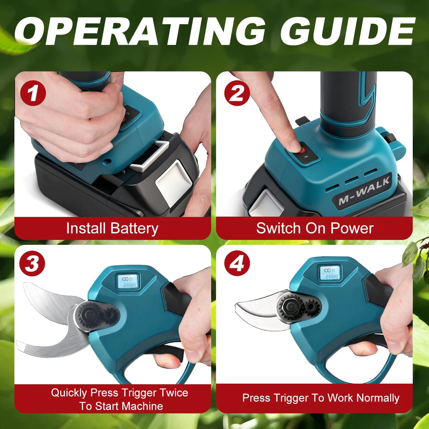 M-WALK 30mm Electric Pruning Shears Brushless Cordless Pruner Shear Garden Tree Branches Cutter For Makita 18V Battery pins - view 6