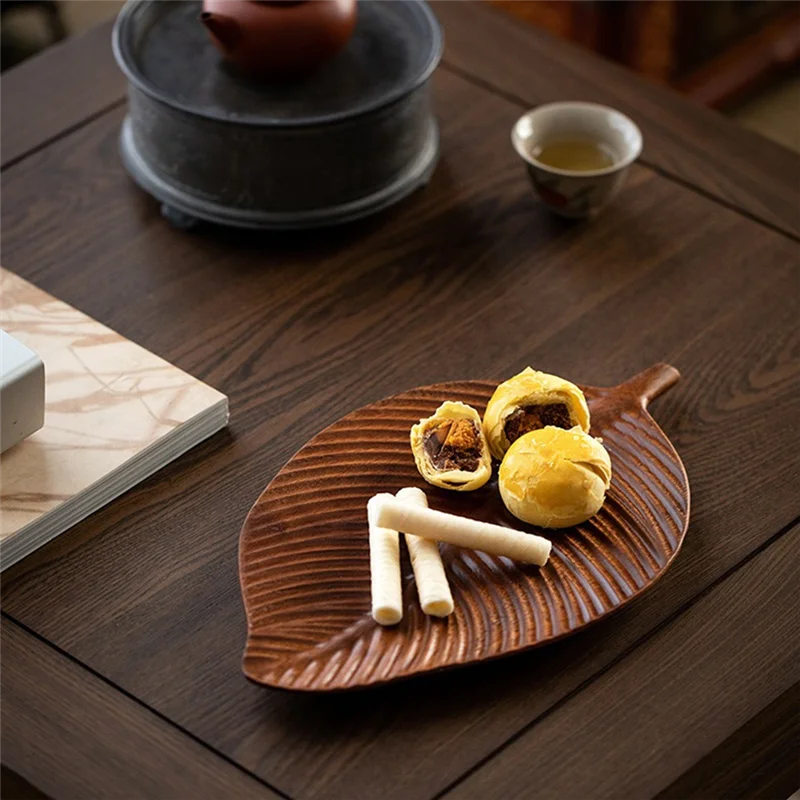 Bandeja de cena, adecuada para comidas, ensaladas y pan, bandeja de hojas hecha a mano