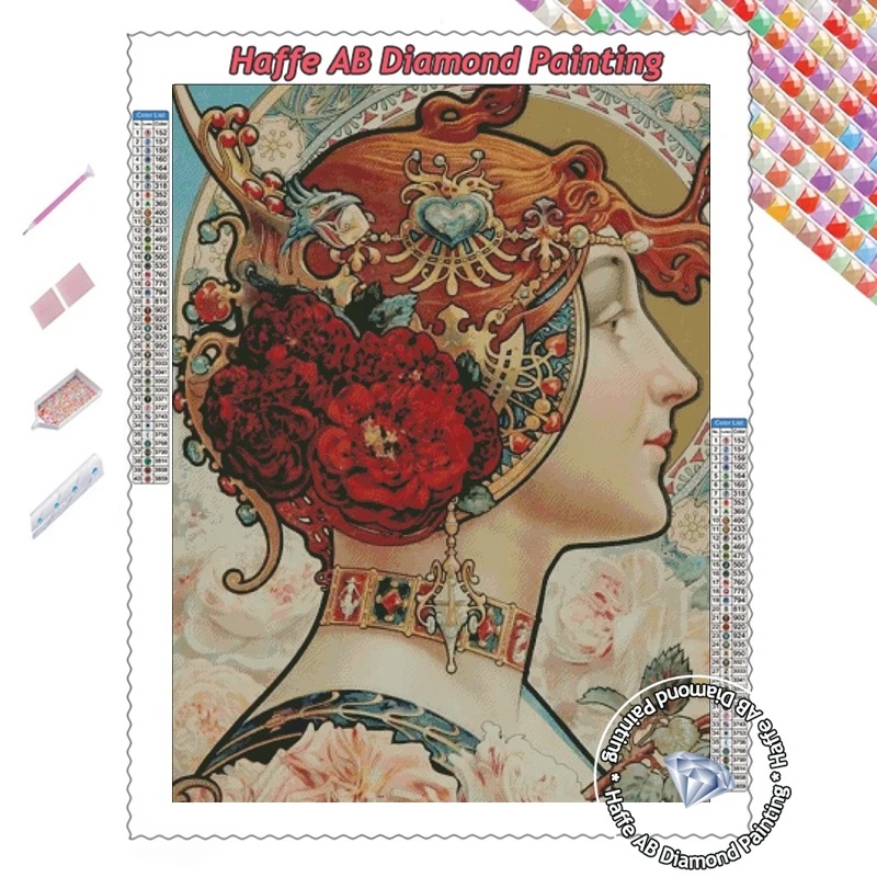 Alfons Maria Mucha Diamond Painting AB Full Square Round Drills Mosaic Cross Stitch Alphonse Beauty Woman Wall Art Home Decor