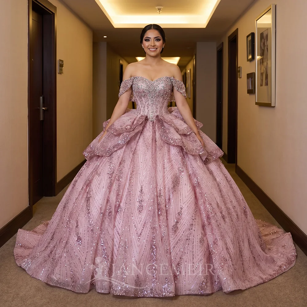 

Elegant Off Shoulder Quinceanera Dress Sparkling Short Sleeve Party Dress Ball Gown Sweet 16 Party Gown vestidos de 15 quinceañe