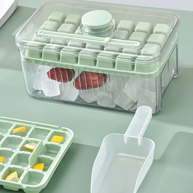 

28 Grid Silicone Ice Cube Tray Mould With Lid Shovel Storage Box Remove With One Click Ice Maker DIY Beer Quick-freeze Mold