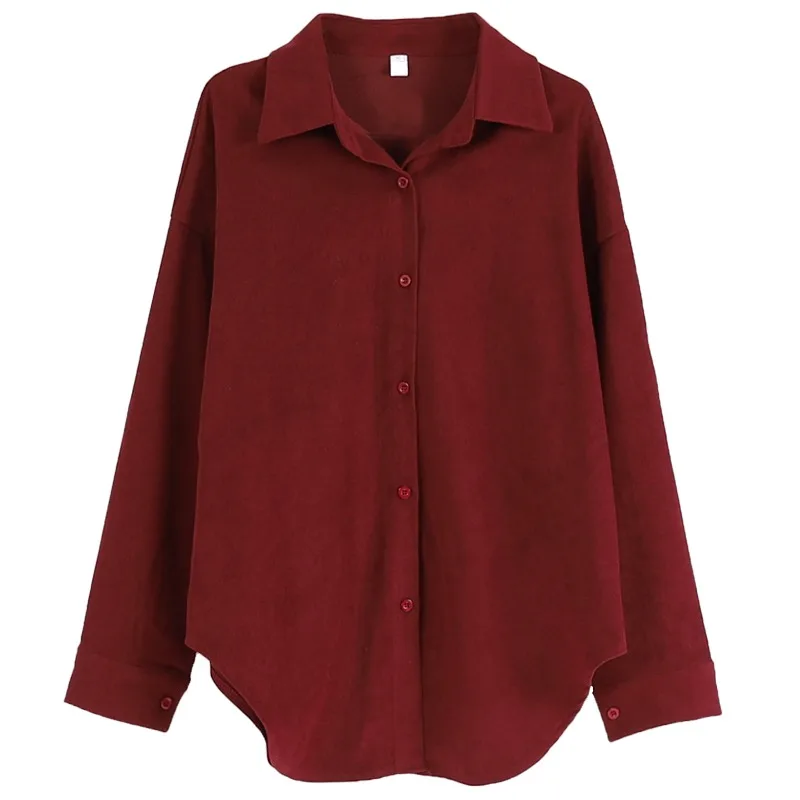 Corduroy Shirts Women Long Sleeve Burgundy Autumn Winter Vintage Basic Tops All-match Female Graceful Charming Chic Mature Mujer