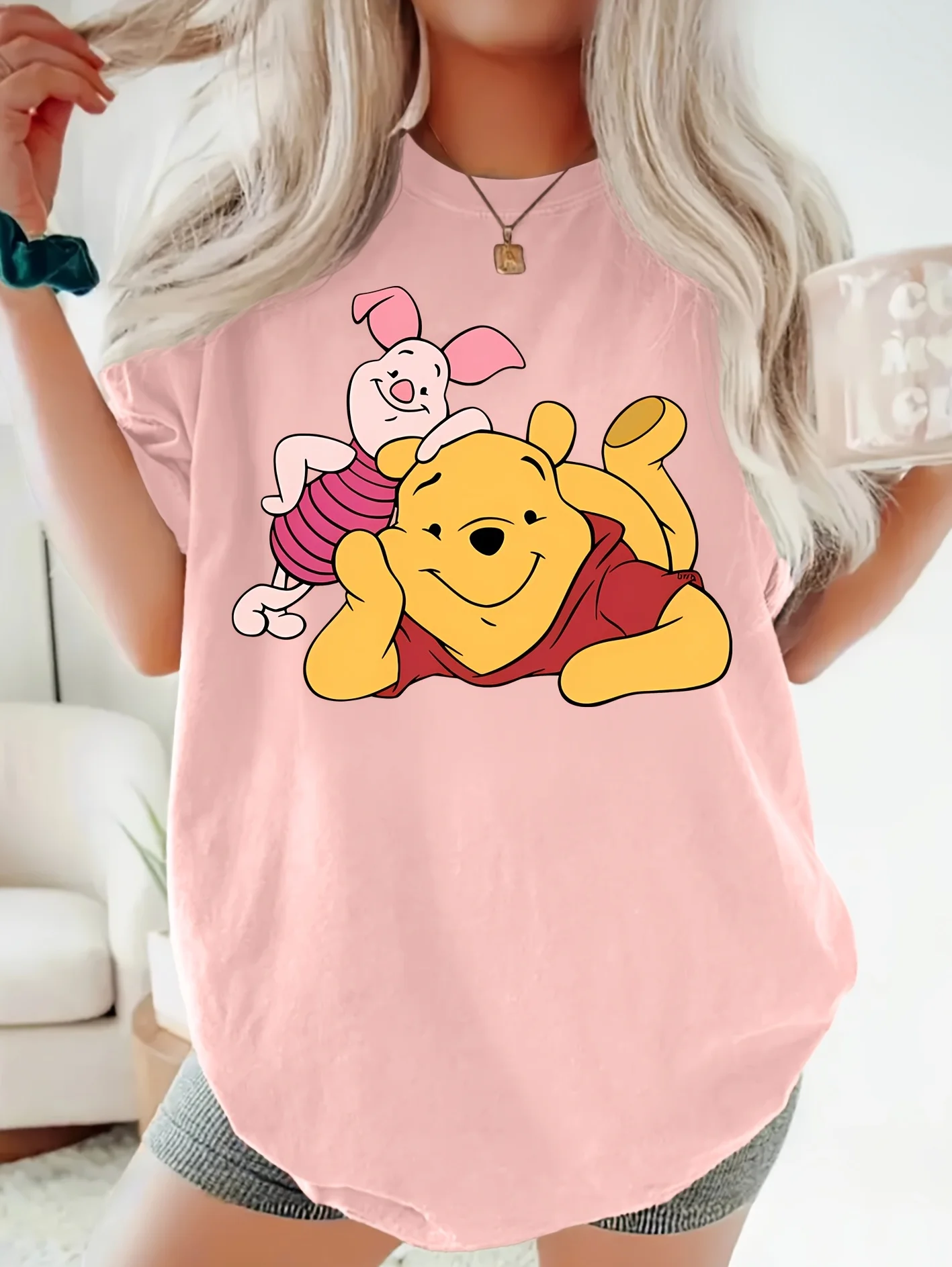 تي شيرت نسائي بنمط ديزني ويني ذا بوه من القطن بأكمام قصيرة للجنسين ملابس خروج كبيرة الحجم فضفاضة كاجوال أنيقة #2