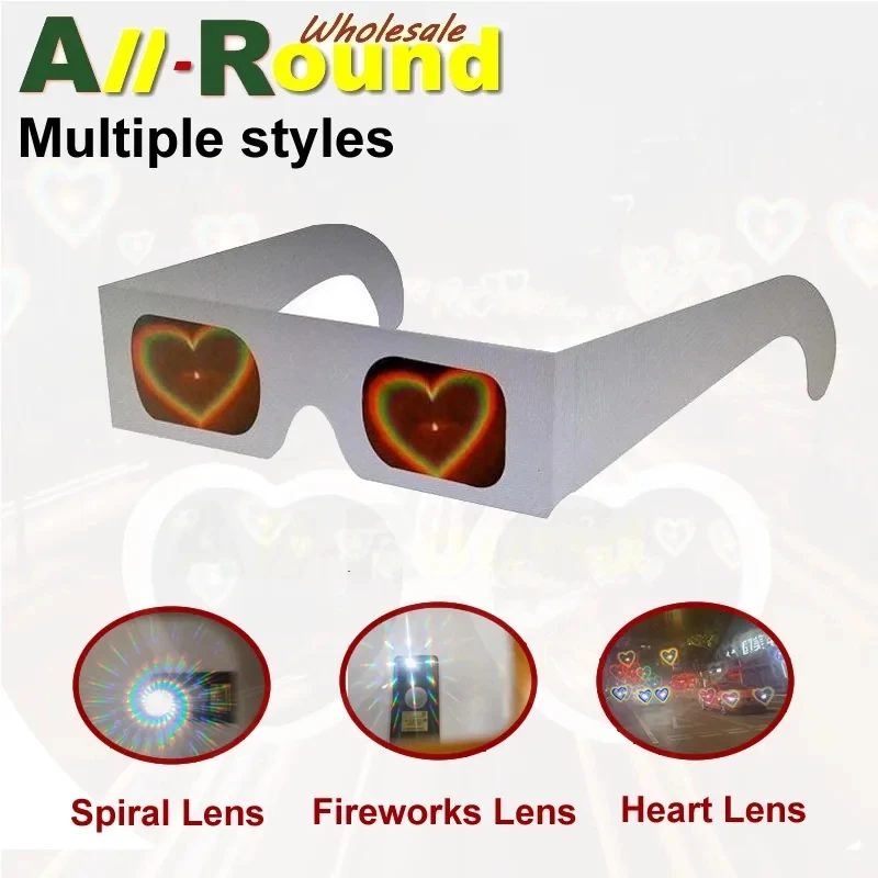 100pcs Hearts Lenses New Year Christmas Holidays Paper Diffraction Glasses for Fireworks,Festivals,Raves,Music Concerts&Weddings