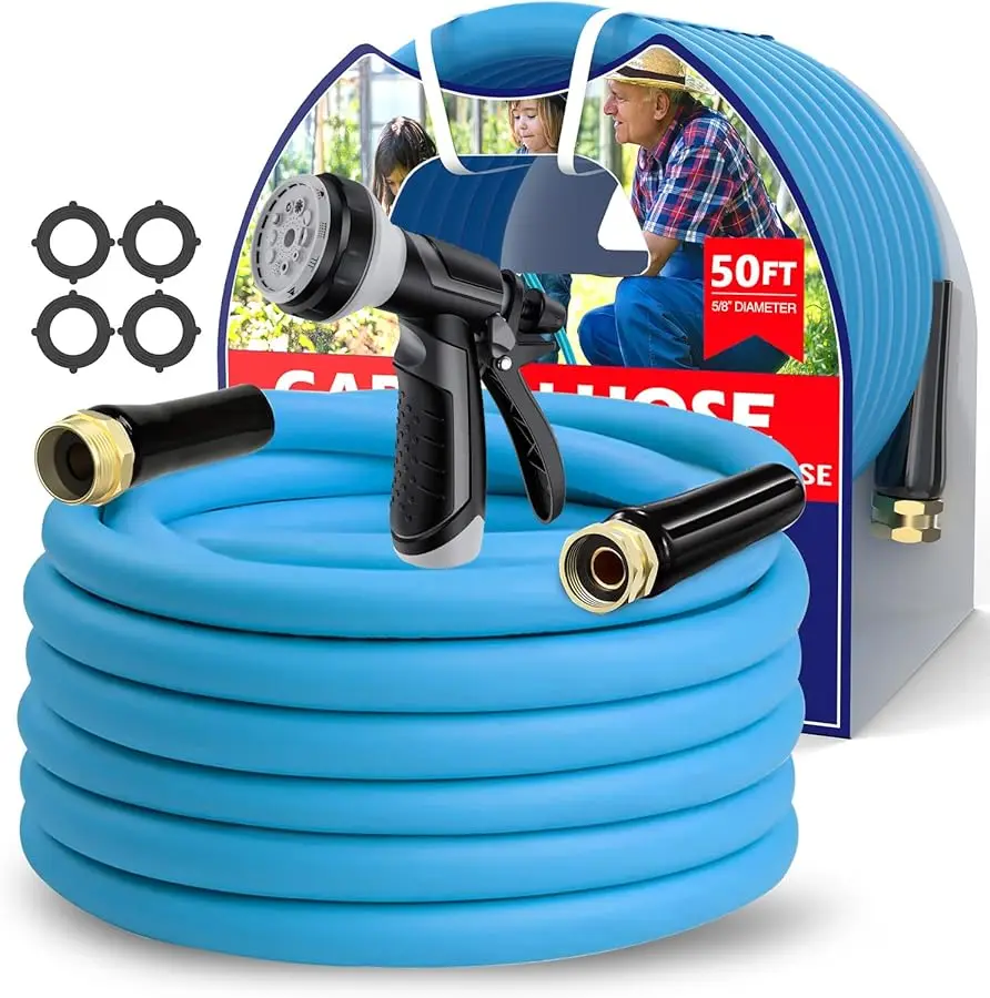 

Garden Hose 50 ft, Heavy Duty Water Hose 5/8" x 50ft, New Patented Kink Free Water Hose Kink Resistance, Heavy Duty,Flexible and