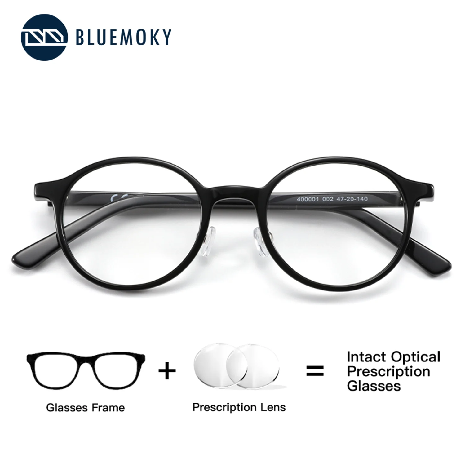 

BLUEMOKY Acetate Round Prescription Glasses, Women's Optical Progressive Multifocal Myopia Lenses, Anti Blue Light with Recipe