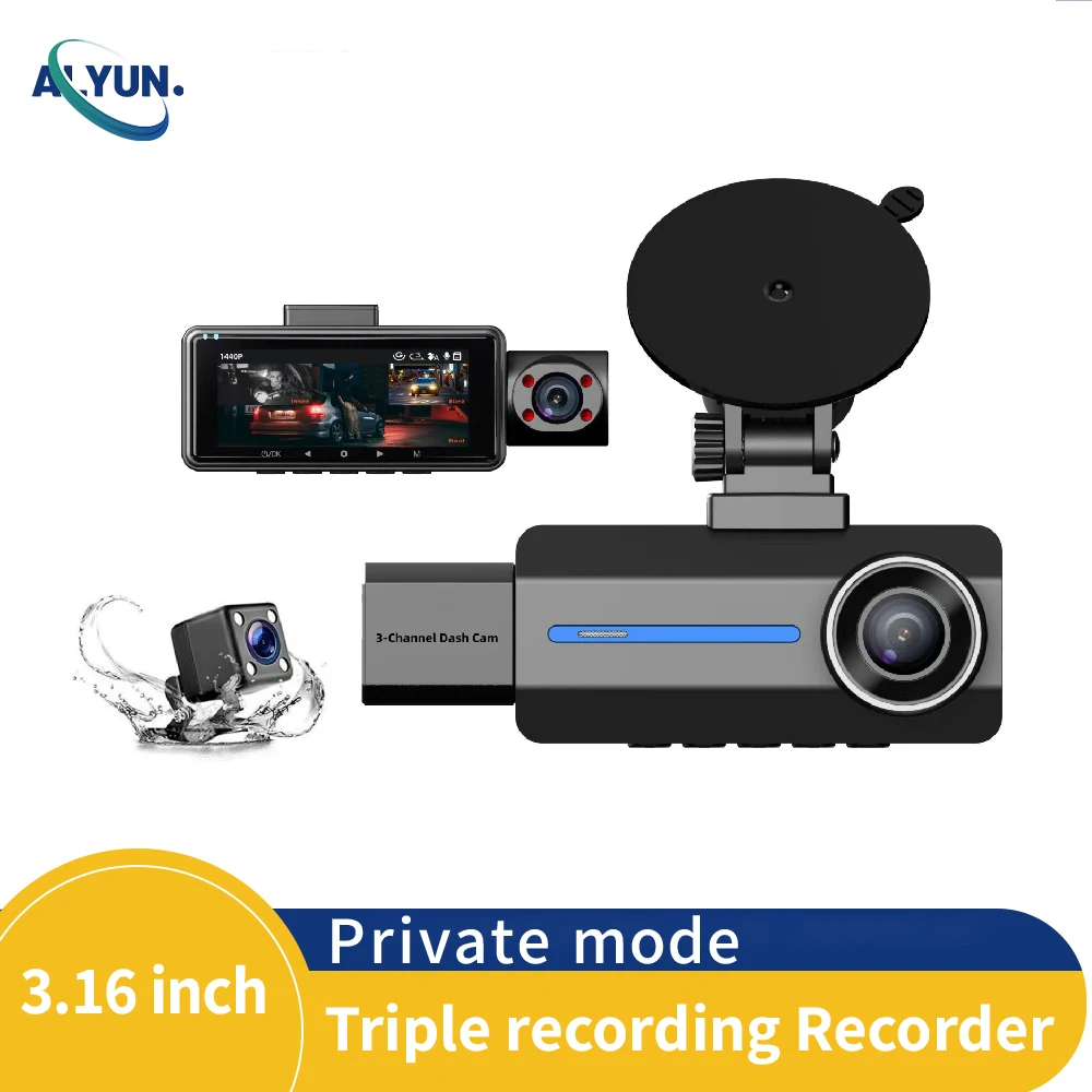 3.16Inch Private Model HD 2K Car DVR Triple lens Dashcam Car Camera super Night Vision Loop Recording Vehicle Accessories