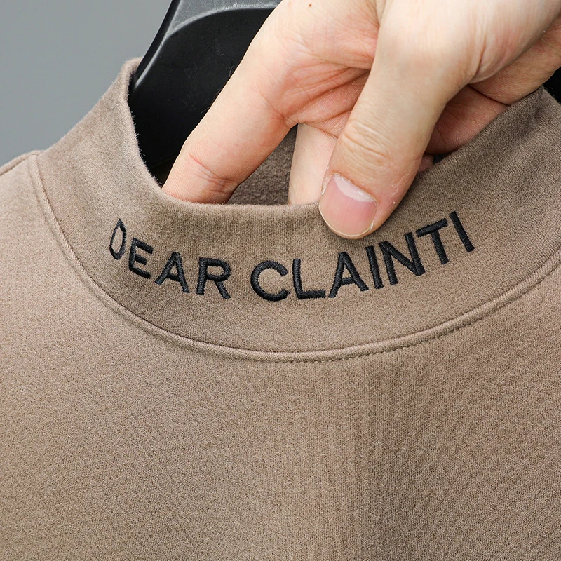 High quality Men's Long sleeved T-shirt Velvet Half High Neck Autumn Winter Bottom Shirt Warm versatile casual men's clothing