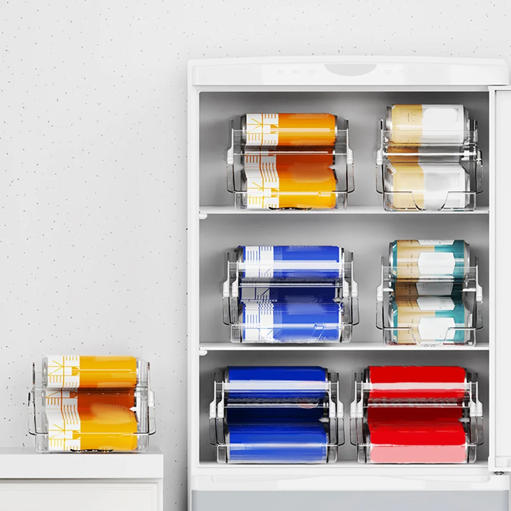

Beverage Can Dispenser Double Layer Plastic Soda Organizer Automatic Rolling Storage Rack for Refrigerator Fridge Pantry Holder