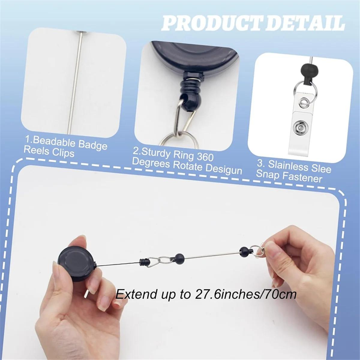 AD11 20 قطعة مشبك بكرة شارة قابل للسحب مطرز، مشبك شارة DIY مشبك قابل للسحب مع قضيب سلسلة مفاتيح مطرز فارغ