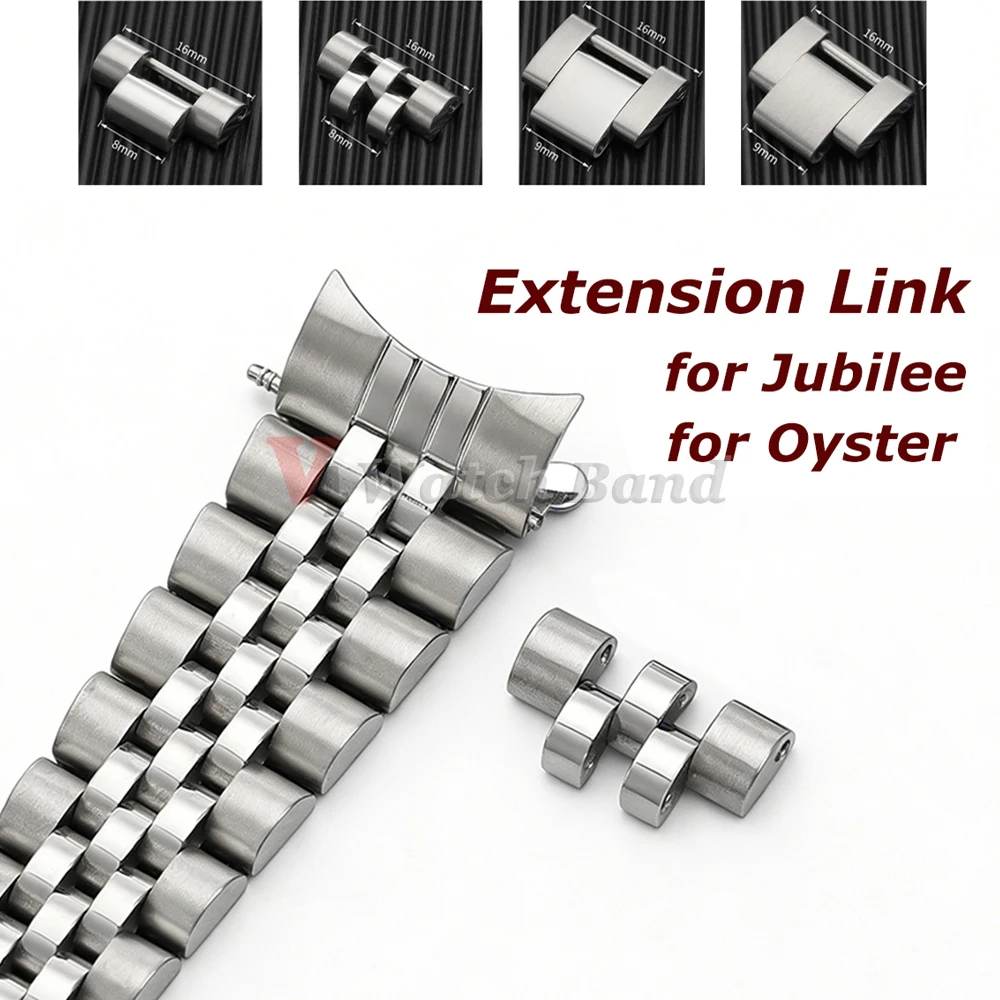 16*8mm/16*9mm Verlängerungsstück für Rolex Stahlarmband Verlängerung für Oyster Jubilee Uhrenarmband für GMT Submariner Ditona Uhrenband