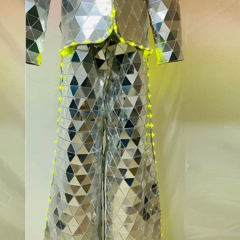 LED Stilts Walker Gold Mirror Costume Man Show Suit GOGO Stage Parade Performance Costumes Hand Sewn Sliver Reflective Clothing