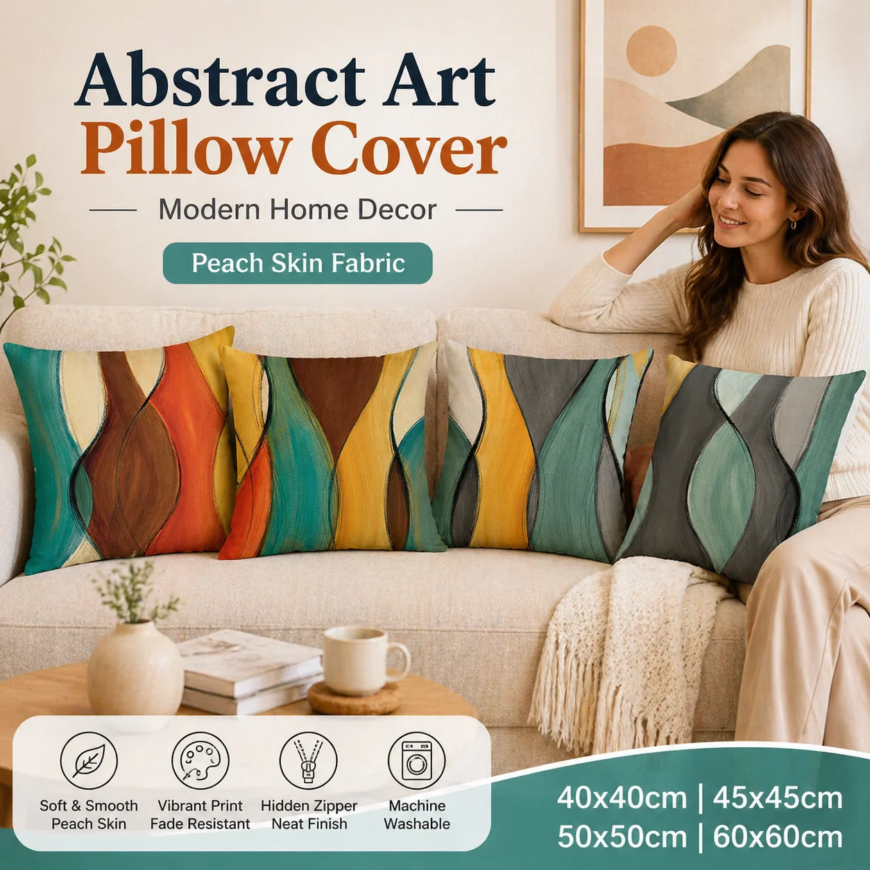 

Abstract Art Peach Skin Cushion Cover 2D Flat Printing Modern Geometric Throw Pillow Case for Sofa Living Room Home Decor 45x45