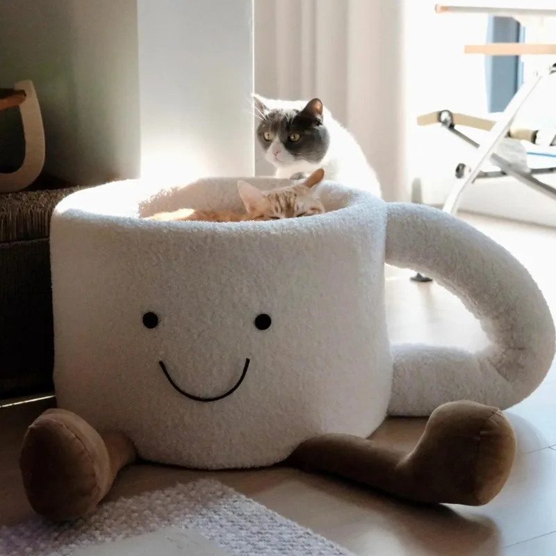 

Cozy Cave Cat Bed All-Season Cup Style Pet Bed with Coral Fleece Semi-Enclosed Soft Cat Cave for Indoor Cats, Washable Cat House