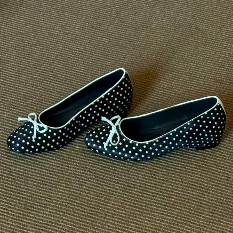 

Sweet Bowknot Polka Dot Design Mary Janes Women Round Toe Designer Internal Increase Pumps Female Elegant Evening Dress Heels