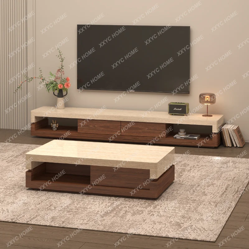 XX New Walnut & Travertine Coffee Table Minimalist Luxury Design Heat & Scratch Resistant Artisan Custom Furniture.