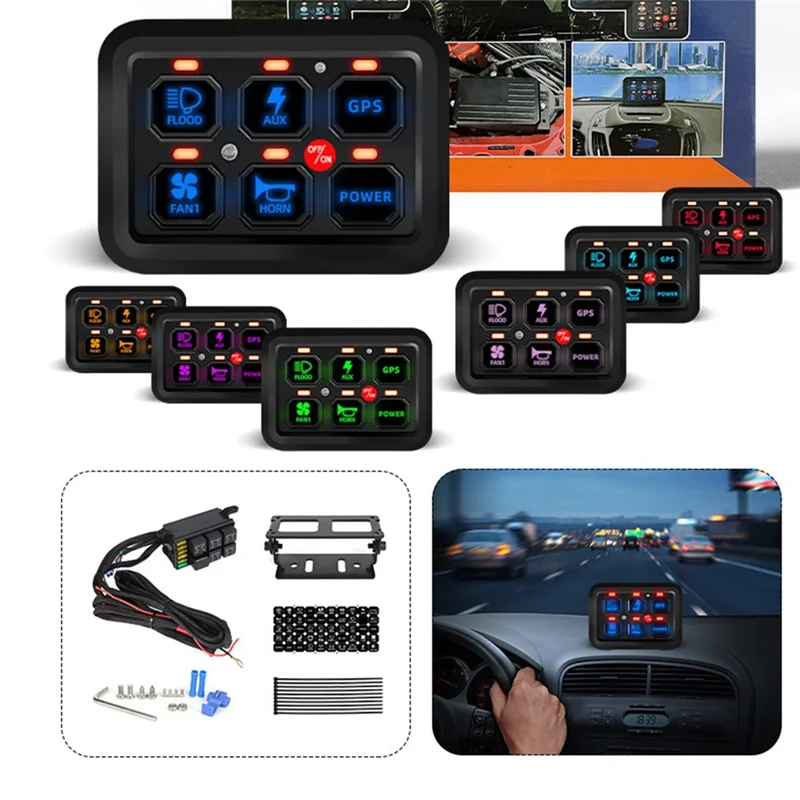 AS95-12V LED 6 Gang Schalttafel 600 W-1200 W Schaltung Steuerrelais System Box Touch Control Panel Für Jeep UTV Caravan