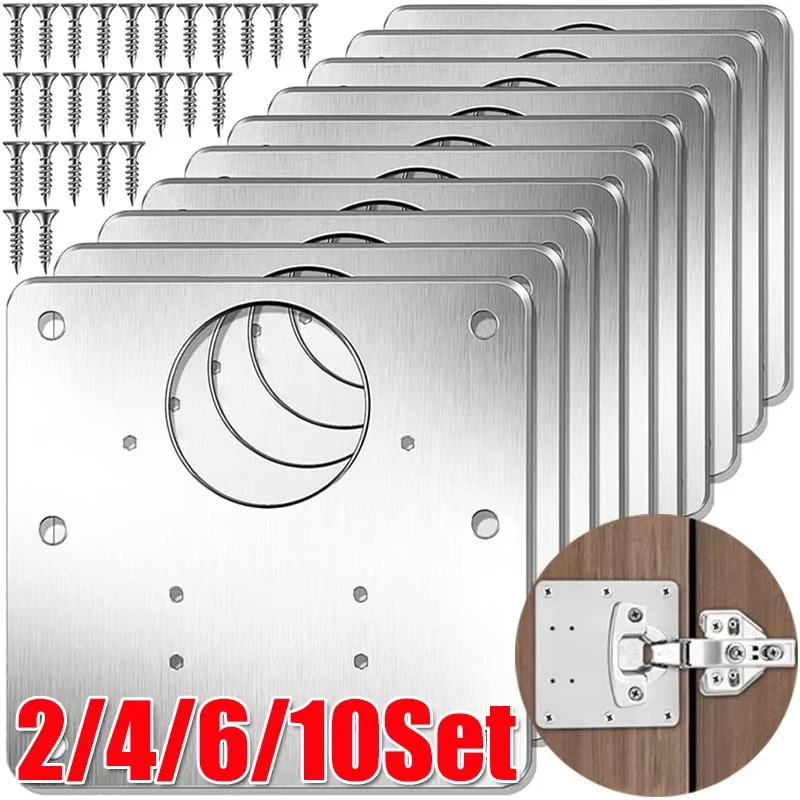 2/4/6/10Sets Hinge Repair Plate Kitchen Cabinet Door Hinges Mounting Plate with Screw Flat Fixing Brackets Hardware Tools