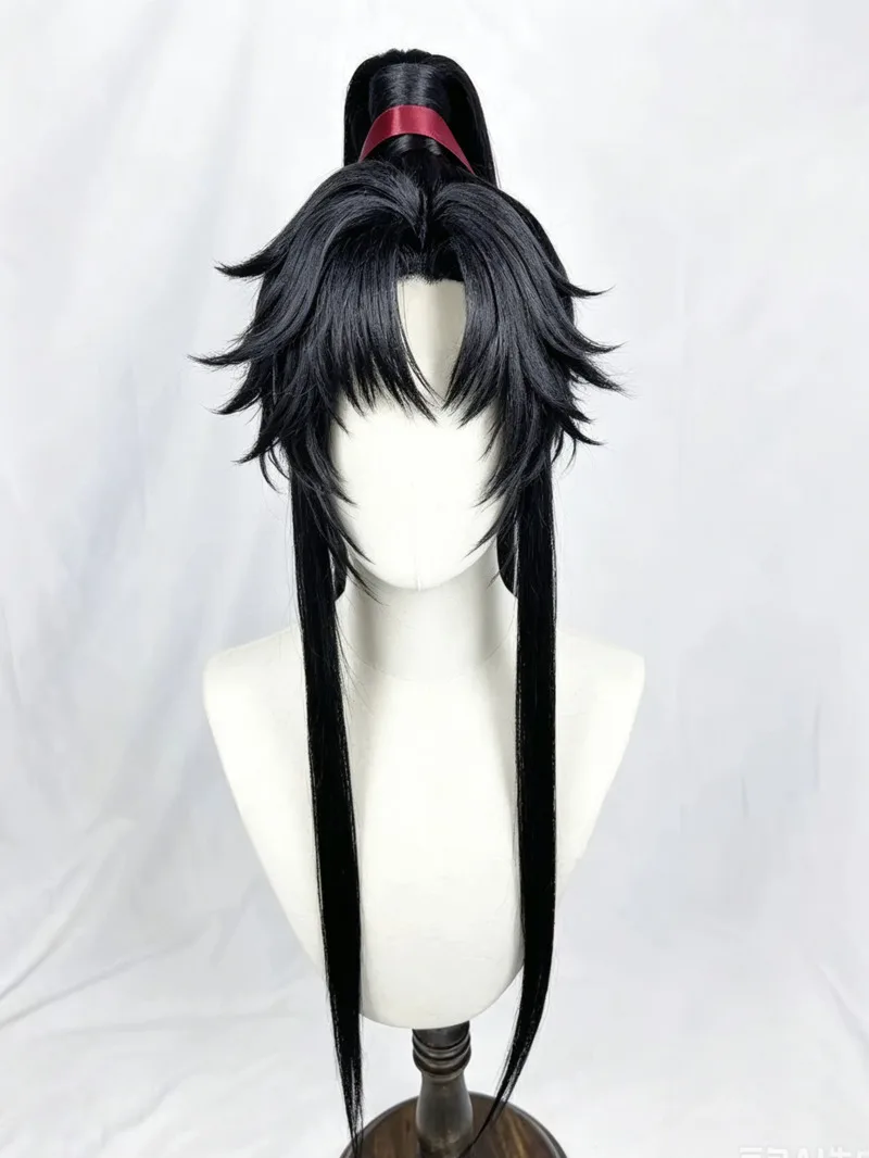 Wei Wuxian Styled Wig Grandmaster Of Demonic Cultivation MDZS Lan Wangji Black Long Ponytail Hairstyle Customized Wigs Props - view 6