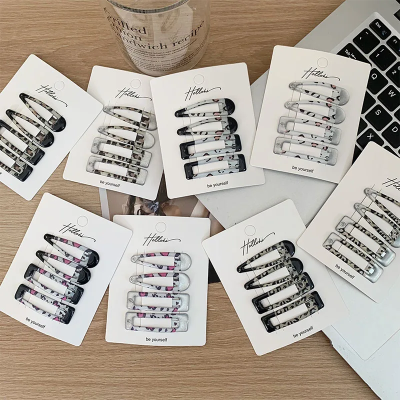 

Black Silver Leopard Print Waterdrop Rectangle BB Clips New Vintage Hair Barrettes Bangs Side Clips Non Slip Hair Accessories