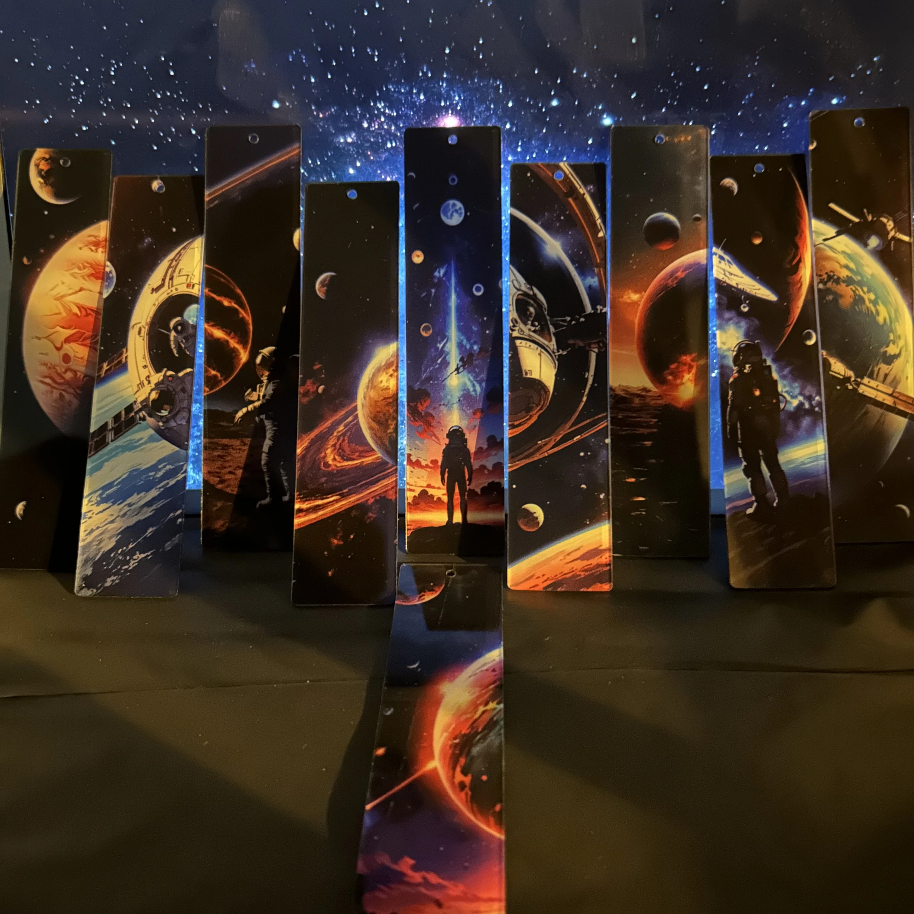 10 Stück Acryl-Lesezeichen für Studenten, Lernbedarf, Schreibwaren, Geschenke, Dekor, Geschenke, Buch, Büro, kosmische Planeten, Astronautenmuster