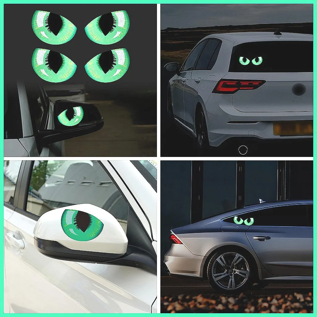 

3D Car Rearview Mirror Stickers, Funny Eye Decals, Reflective Waterproof Vinyl for Automotive Decor