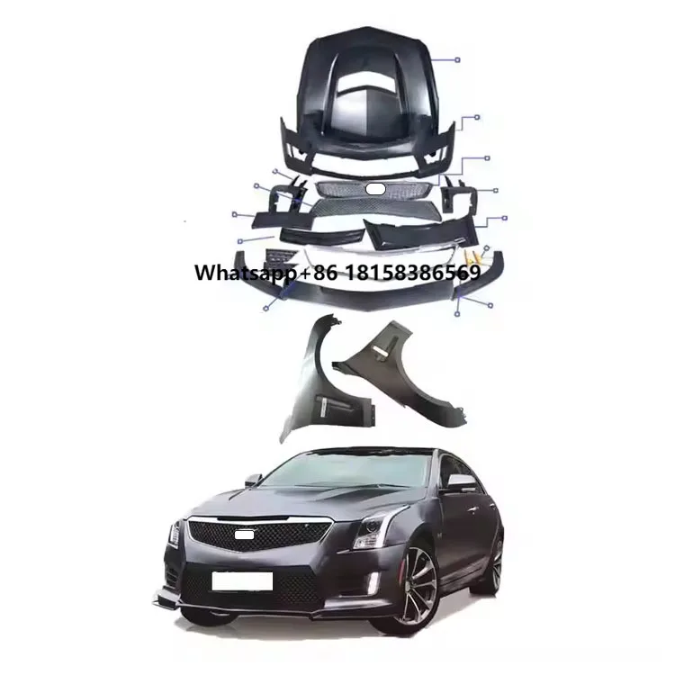 

Высококачественные автозапчасти Ats, обновление до переднего бампера Ats V с решеткой, комплект передней губы из углеродного волокна для Cadillac 2012-2019 гг.