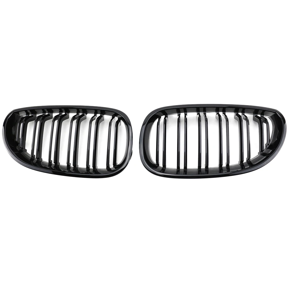 1 Pair Gloss Black Front Kidney Grill Double Slat 2 Line l for BMW E60 E61 5 Series M5 520I 535I 550I 2004-2009 Racing grilles