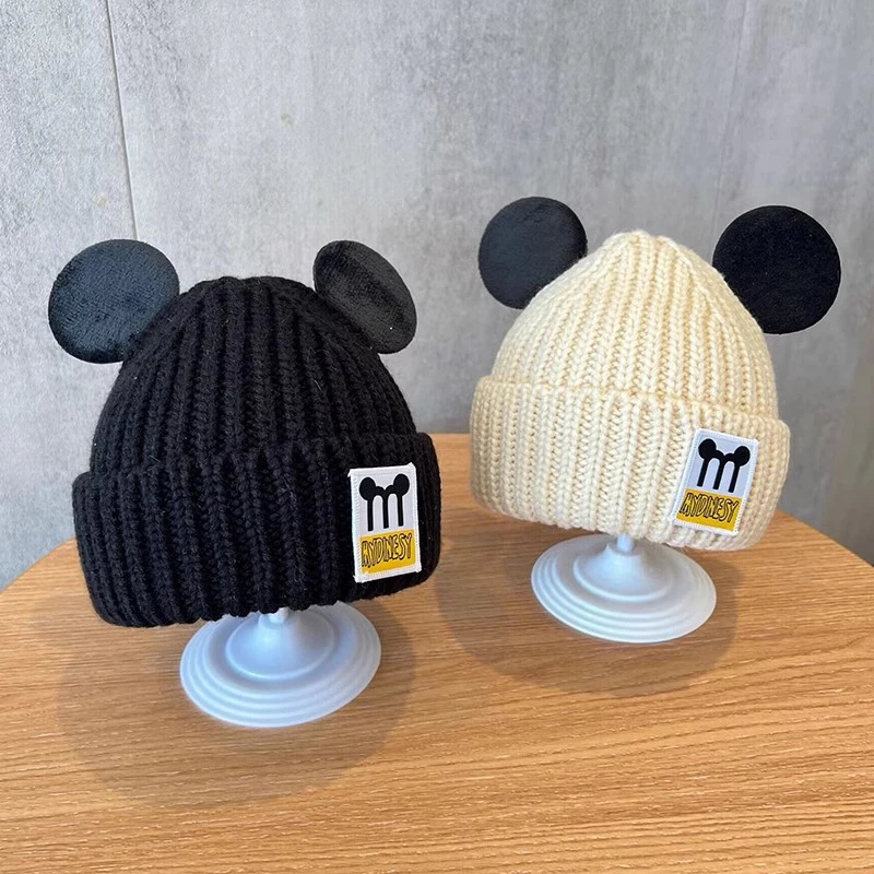 

Disney Big Ears Mickey Mouse Knitted Cap Women Keep Warm Minnie Bonnet Hat Girl Winter Fashion Cute Elastic Hats Kids Party Gift