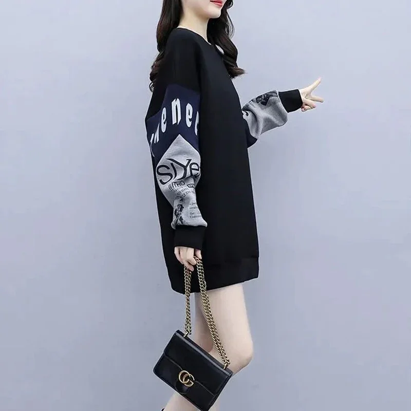 Spring Autumn KPOP Fashion Style Harajuku Slim Fit Tops Women All Match Loose Casual Outerwear Printed Long Sleeve Sweatshirt