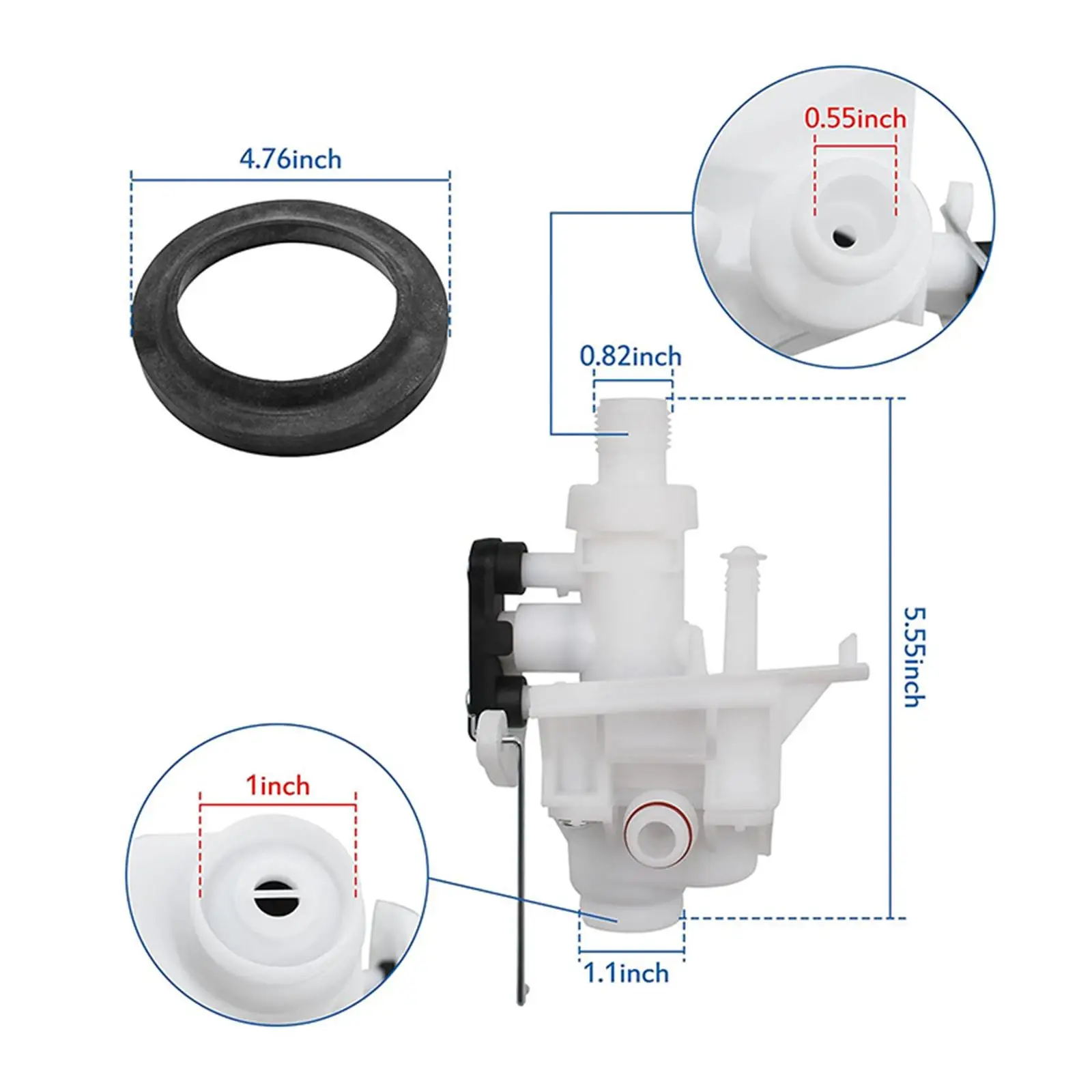 Módulo de montaje de agua de inodoro PP, válvula de agua de inodoro para Camper