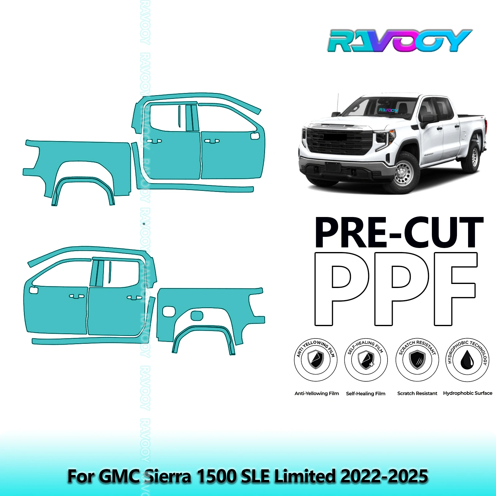 

For GMC Sierra 1500 SLE Limited 2022-2025 8.5mil Clear Matte Pre-Cut PPF Door & A/B Pillar Kit TPU Paint Protection Film Set